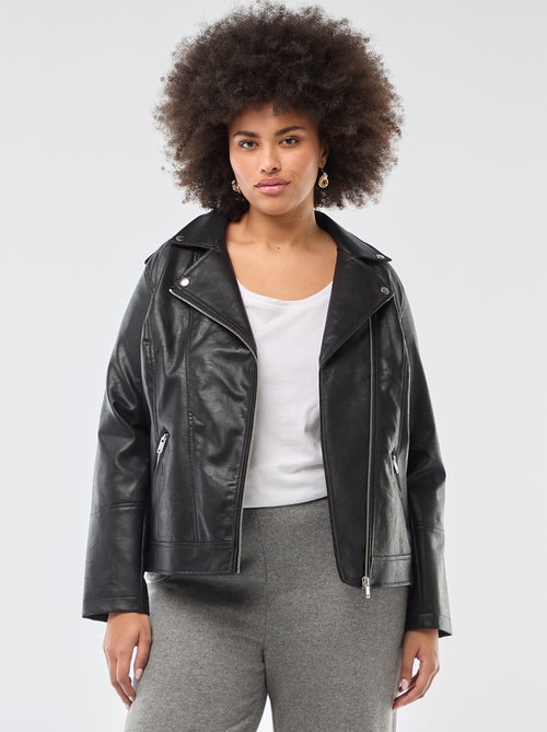 Blouson en simili avec col cranté - Kiabi