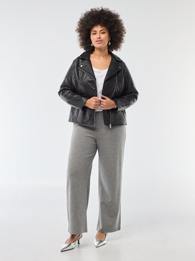 Blouson en simili avec col cranté Noir - Kiabi