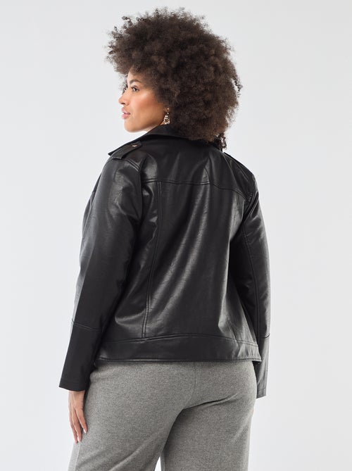 Blouson en simili avec col cranté - Kiabi