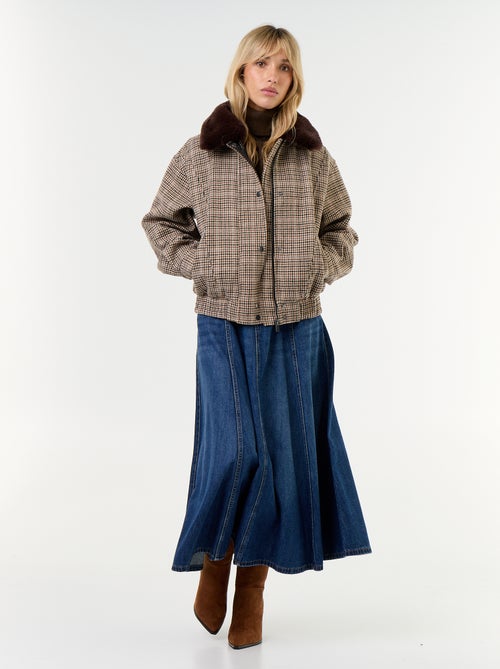 Blouson esprit lainage oversize avec col en fourrure amovible - Kiabi