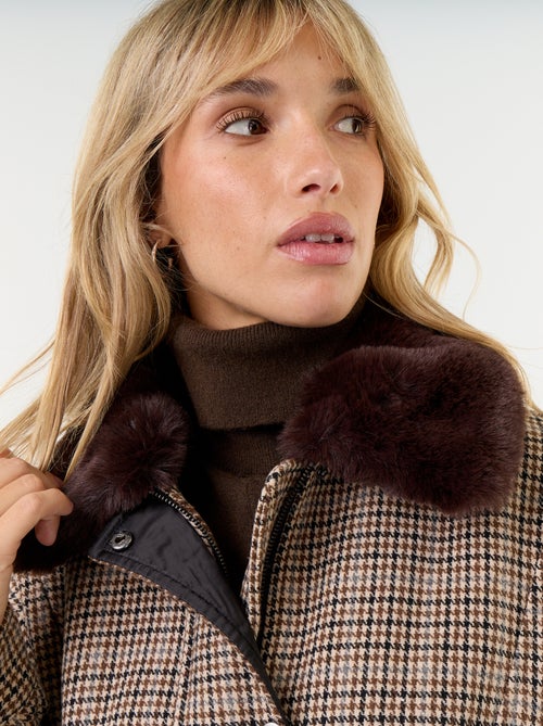 Blouson esprit lainage oversize avec col en fourrure amovible - Kiabi