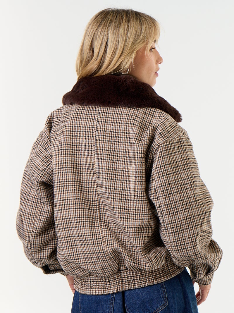 Blouson esprit lainage oversize avec col en fourrure amovible Beige - Kiabi