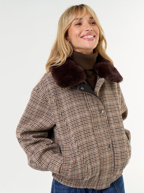 Blouson esprit lainage oversize avec col en fourrure amovible - Kiabi