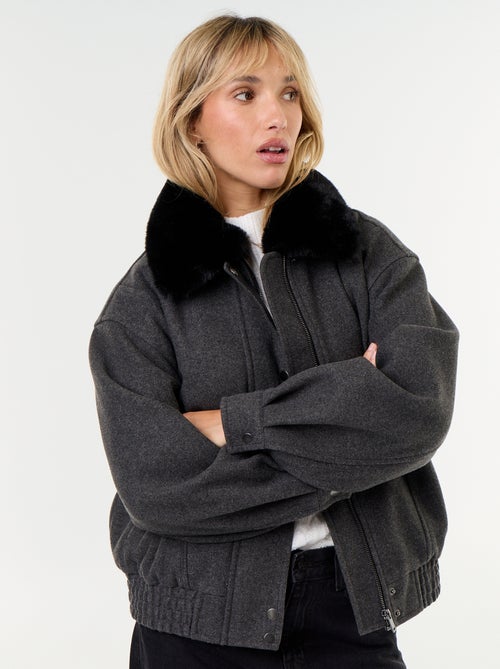 Blouson esprit lainage oversize avec col en fourrure amovible - Kiabi