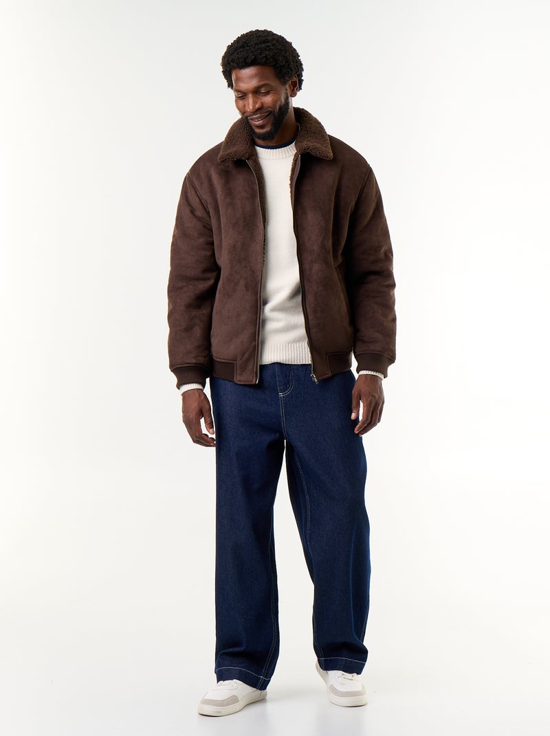 Blouson façon peau lainée Marron - Kiabi