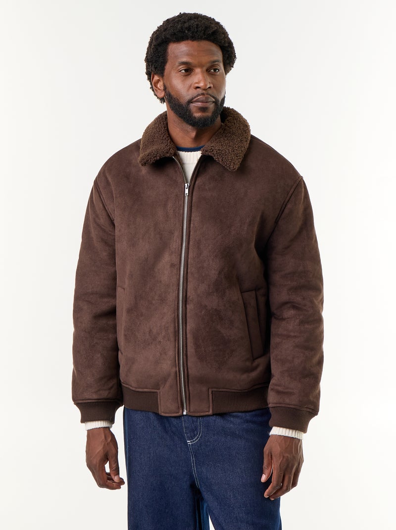 Blouson façon peau lainée Marron - Kiabi