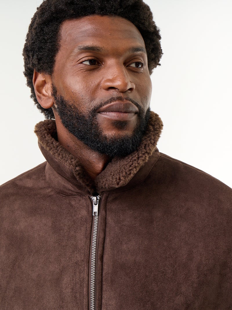 Blouson façon peau lainée Marron - Kiabi