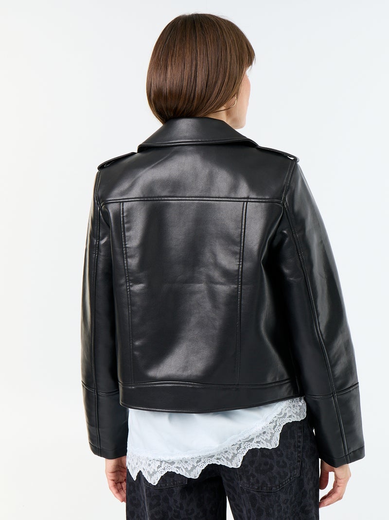 Blouson in Lederimitat mit Reverskragen Noir - Kiabi