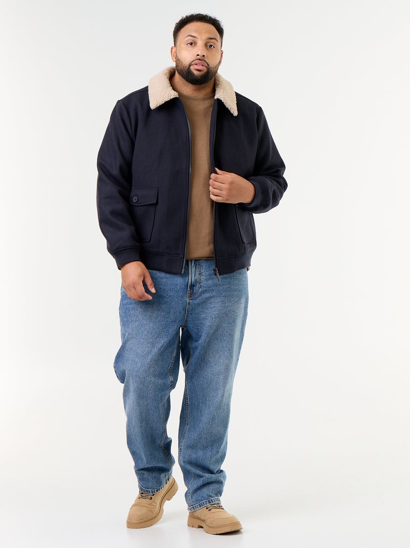 Blouson in Woll-Optik mit Lammfell-Kragen Blau - Kiabi