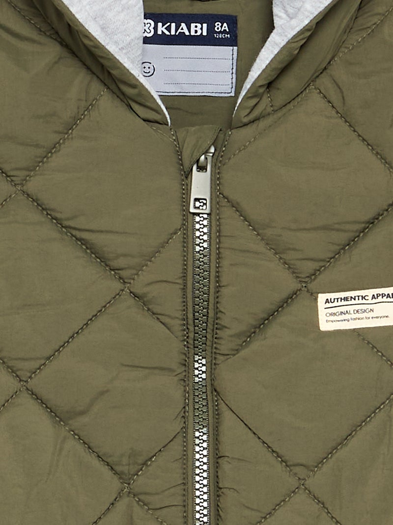 Blouson matelassé à capuche Kaki - Kiabi