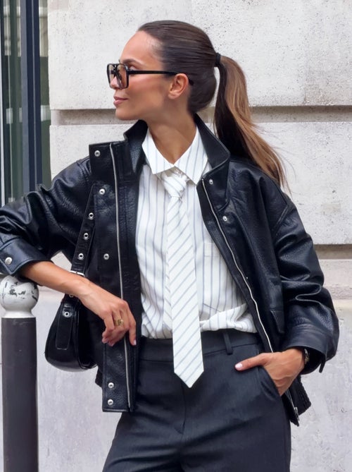 Blouson oversize in similpelle con collo alto - Kiabi Blouson oversize in similpelle con collo alto - Kiabi