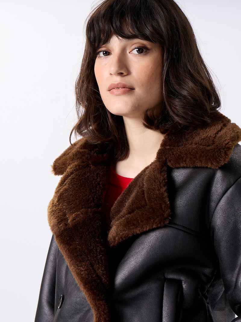 Blouson style peau lainée Marron - Kiabi