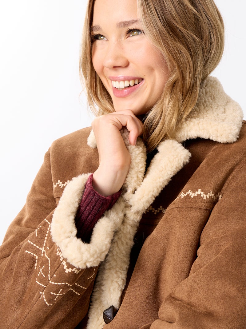Blouson style peau lainée Marron - Kiabi