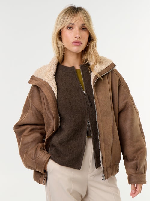 Blouson type peau lainée façon aviateur - Kiabi