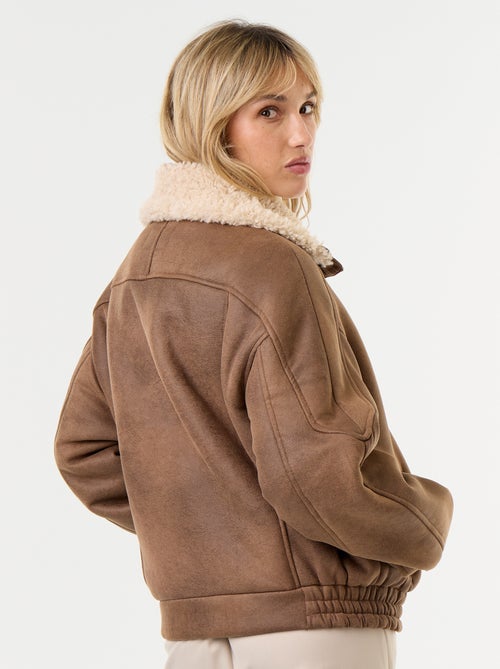 Blouson type peau lainée façon aviateur - Kiabi