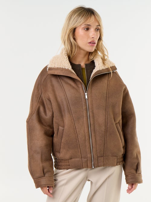 Blouson type peau lainée façon aviateur - Kiabi