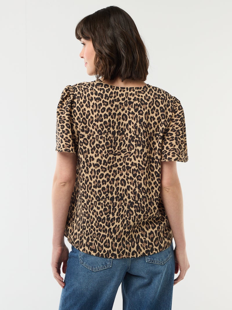 Blusa a maniche corte e scollo a V Beige - Kiabi