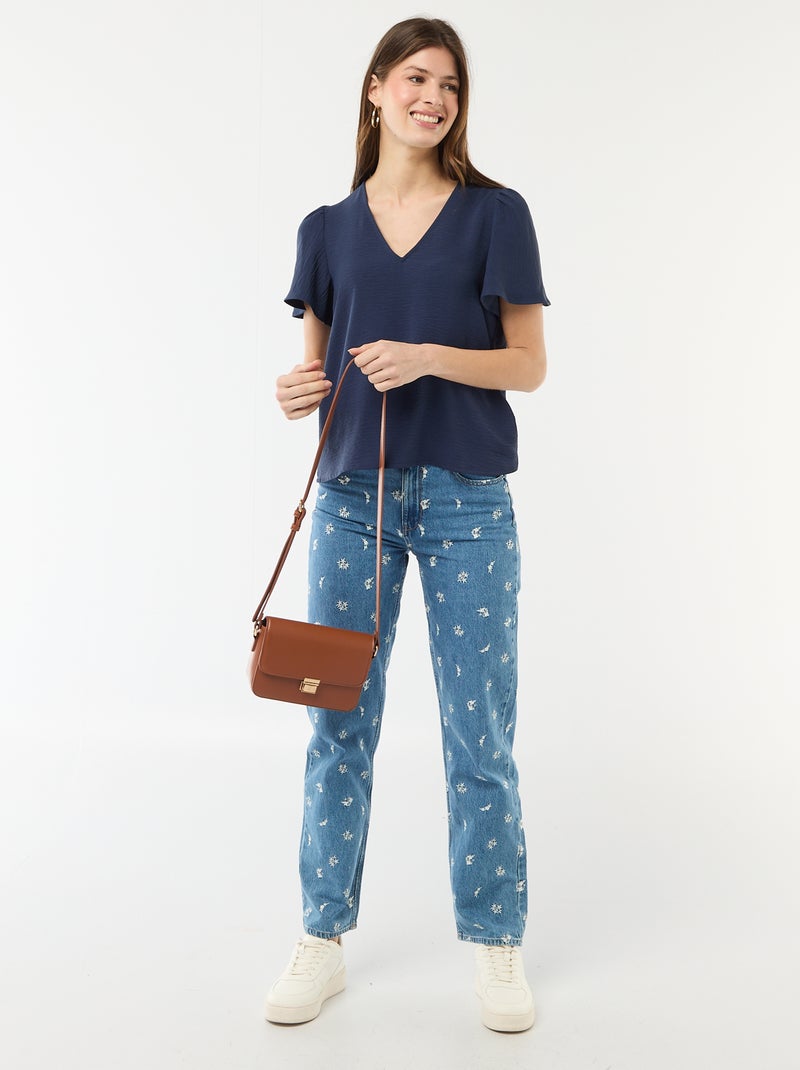 Blusa a maniche corte e scollo a V Blu Marino - Kiabi