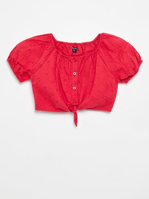 Blusa a tinta unita con ricami sangallo - Kiabi