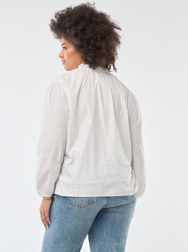 Blusa con collo alto a volant Bianco - Kiabi