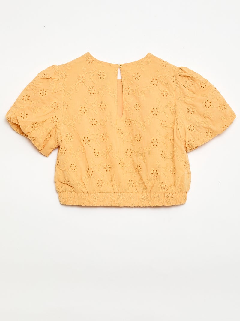 Blusa con ricami floreali a maniche corte Beige - Kiabi