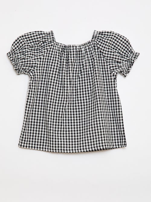 Blusa con scollo e fondo maniche elasticizzati - Collezione facile da indossare - Kiabi Blusa con scollo e fondo maniche elasticizzati - Collezione facile da indossare - Kiabi