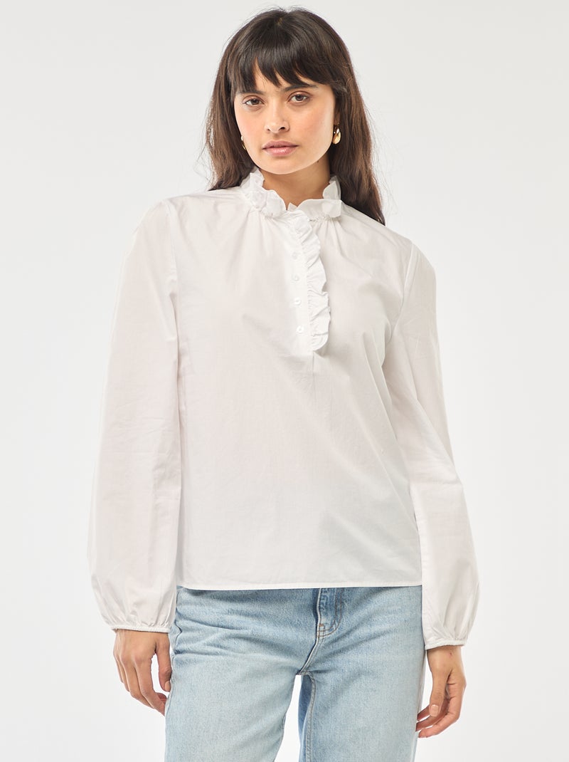 Blusa con volant sul collo e sull'apertura Bianco - Kiabi