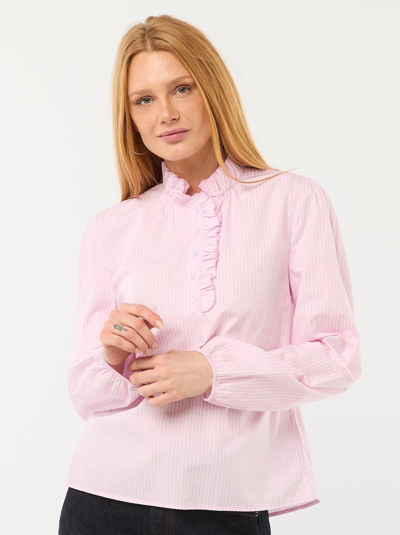 Blusa con volant sul collo e sull'apertura Rosa - Kiabi