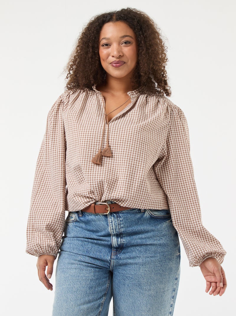 Blusa fluida a quadretti vichy Beige - Kiabi