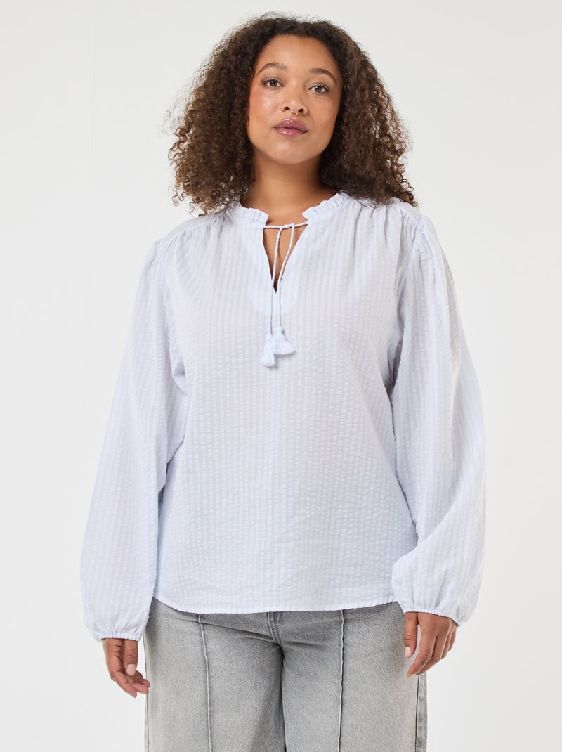Blusa fluida a righe sottili Blu - Kiabi