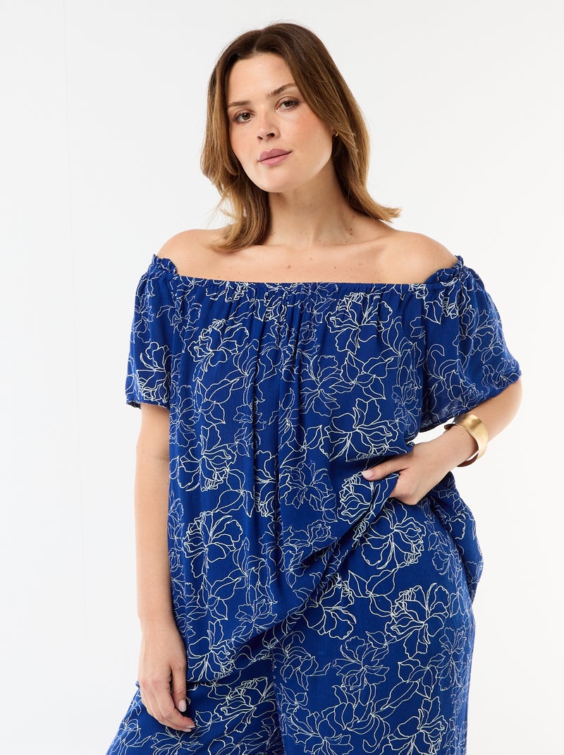 Blusa fluida crêpe a maniche corte Blu - Kiabi