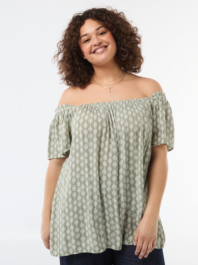 Blusa fluida crêpe a maniche corte Verde - Kiabi