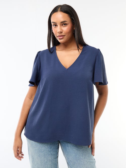 Blusa fluida tinta unita a maniche corte - Kiabi