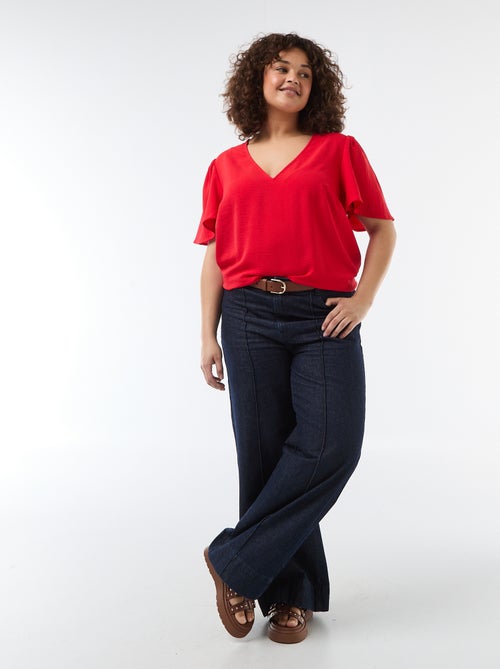 Blusa fluida tinta unita a maniche corte - Kiabi