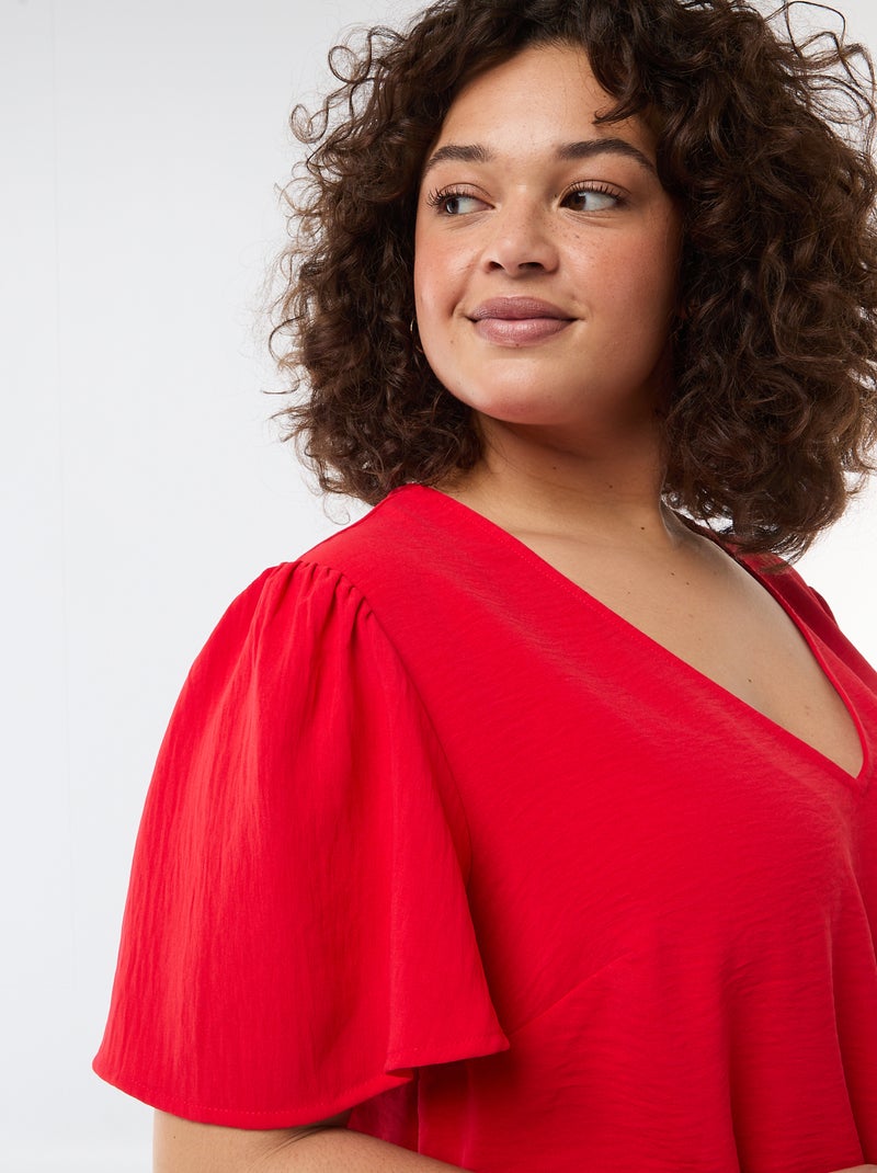 Blusa fluida tinta unita a maniche corte Rosso - Kiabi