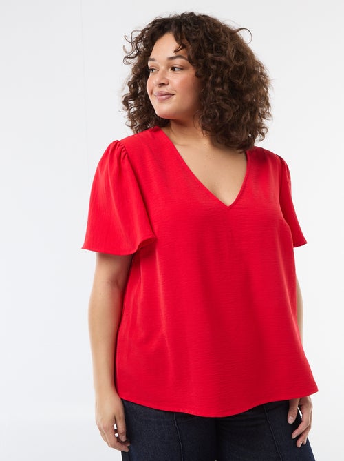 Blusa fluida tinta unita a maniche corte - Kiabi