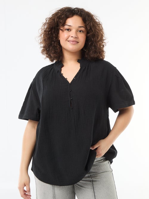 Blusa in garza di cotone con collo arricciato - Kiabi