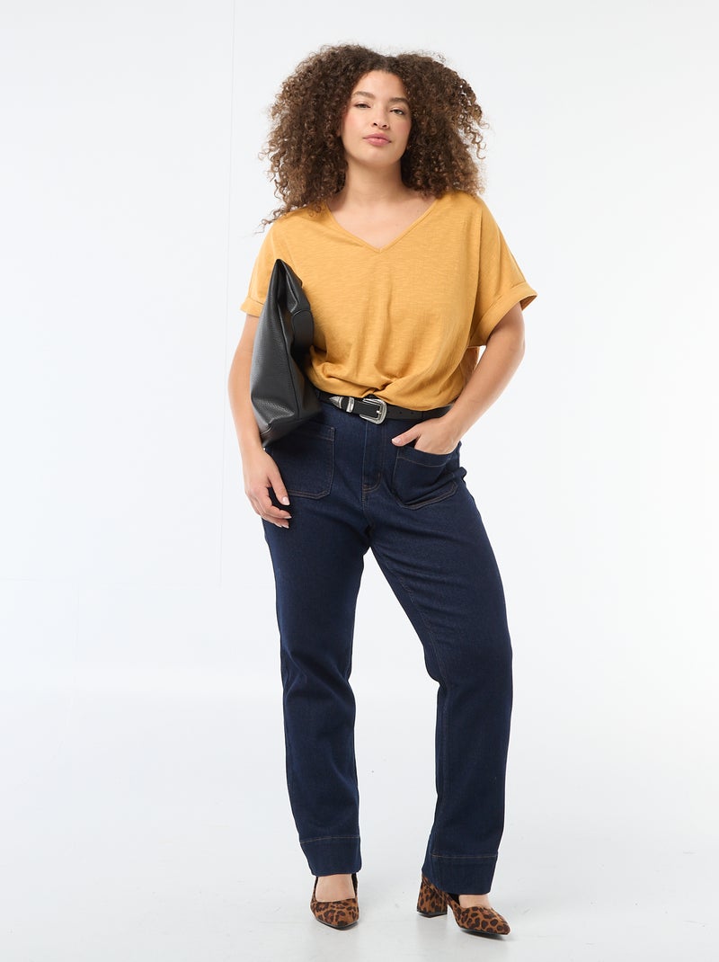 Blusa in tessuto crêpe a maniche corte Beige - Kiabi
