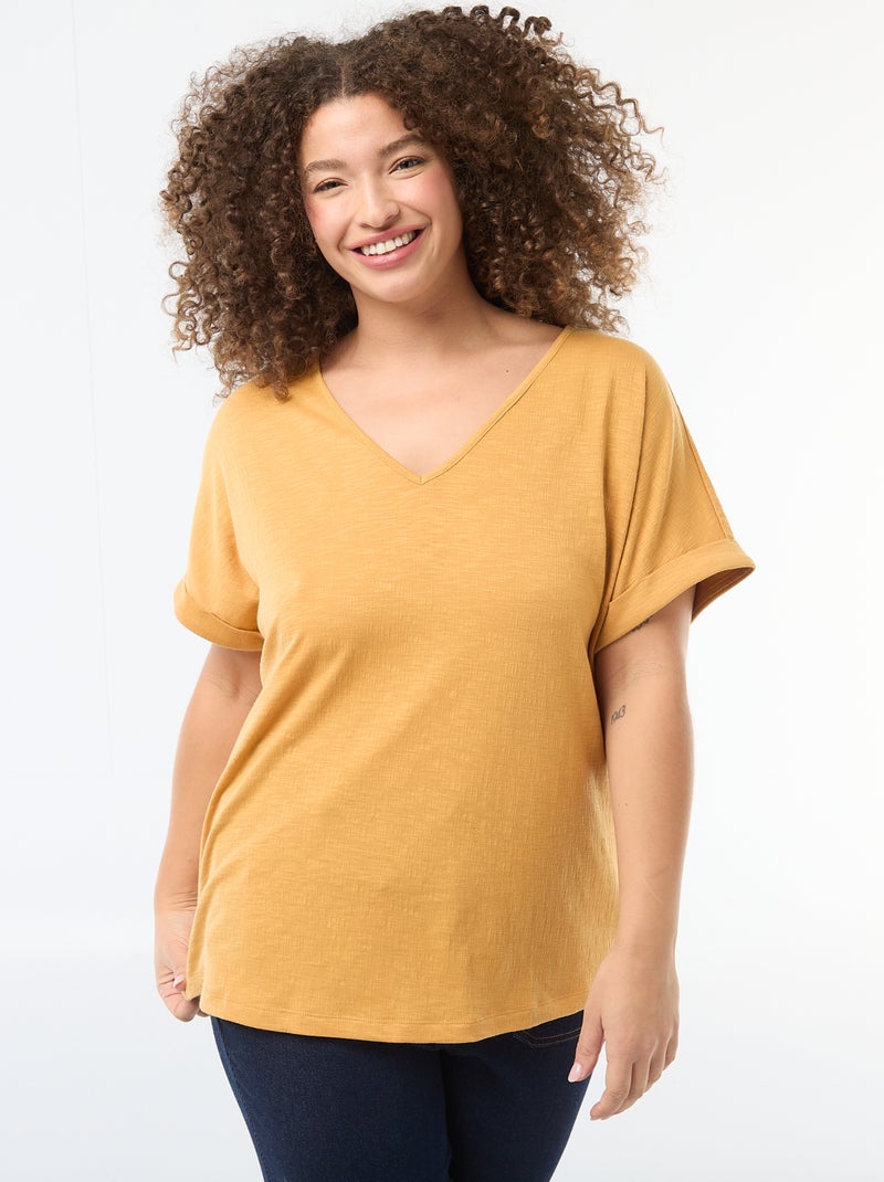 Blusa in tessuto crêpe a maniche corte Beige - Kiabi