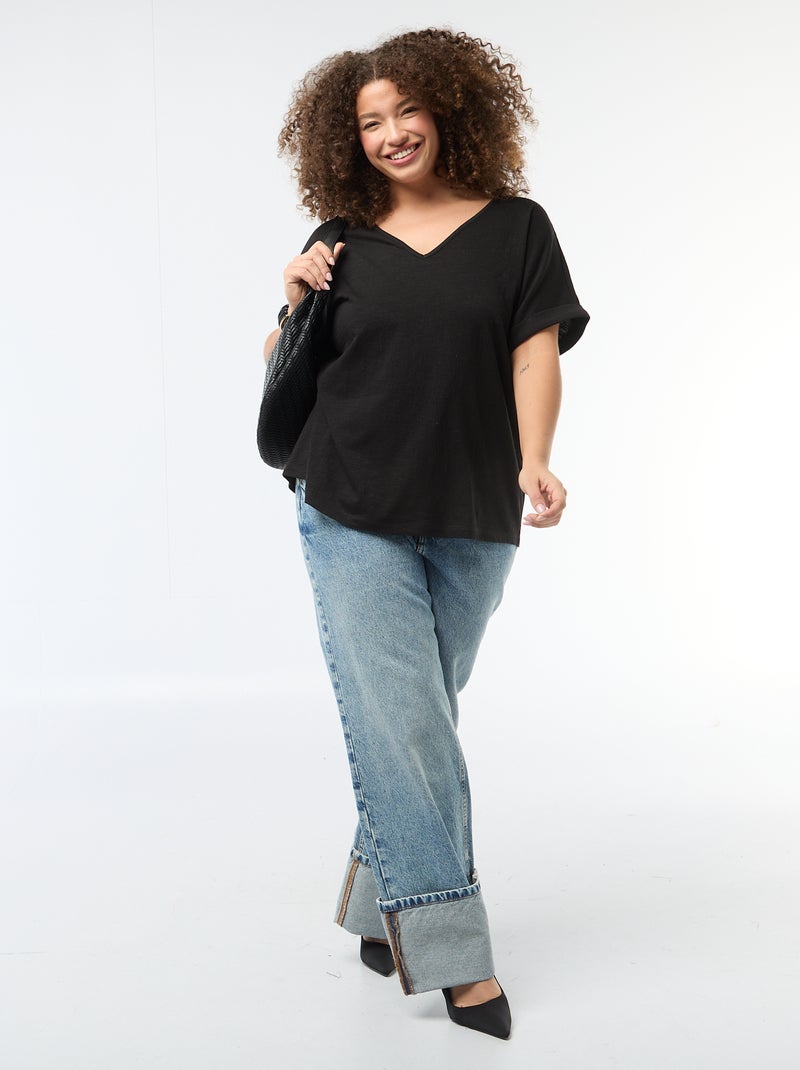 Blusa in tessuto crêpe a maniche corte Nero - Kiabi
