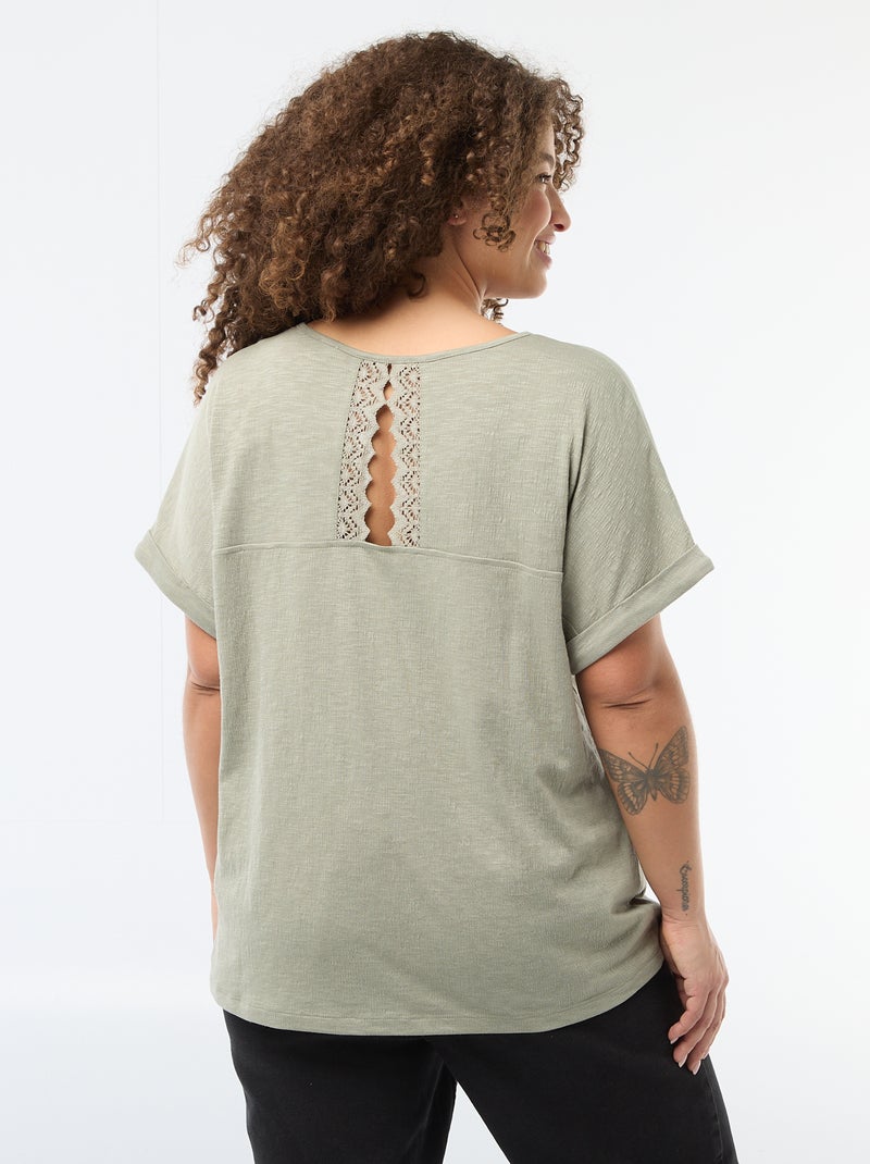 Blusa in tessuto crêpe a maniche corte Verde - Kiabi
