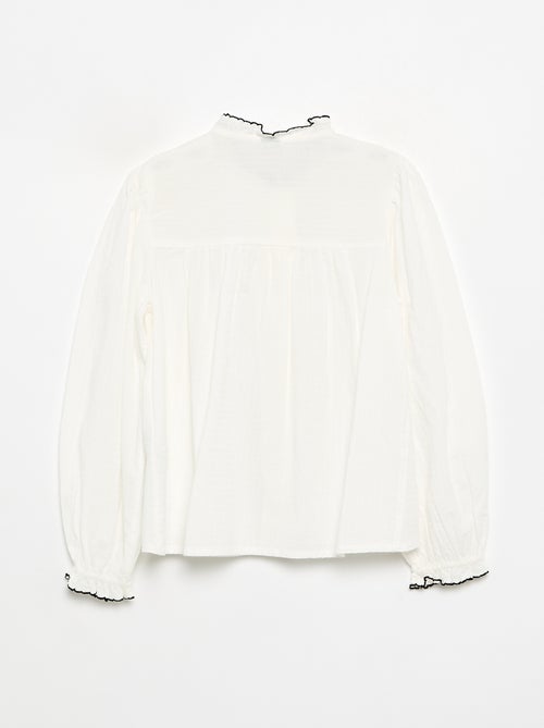 Bluse aus Baumwollgaze mit Rüschen - Kiabi