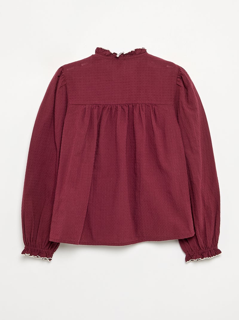 Bluse aus Baumwollgaze mit Rüschen Bordeaux - Kiabi