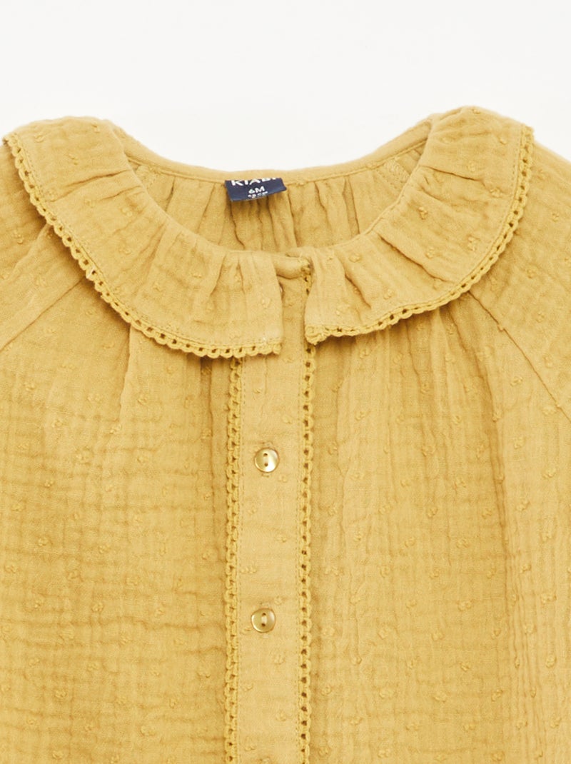 Bluse aus Baumwollgaze mit Tupfenmuster GELB - Kiabi