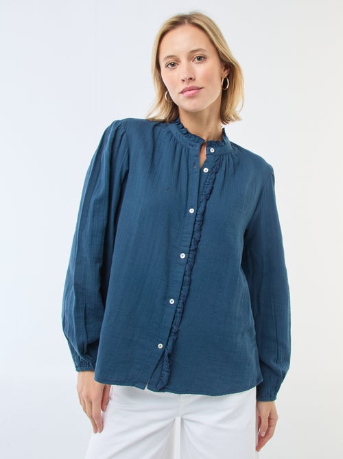 Bluse aus Baumwollgaze mit Wellenkanten - Kiabi