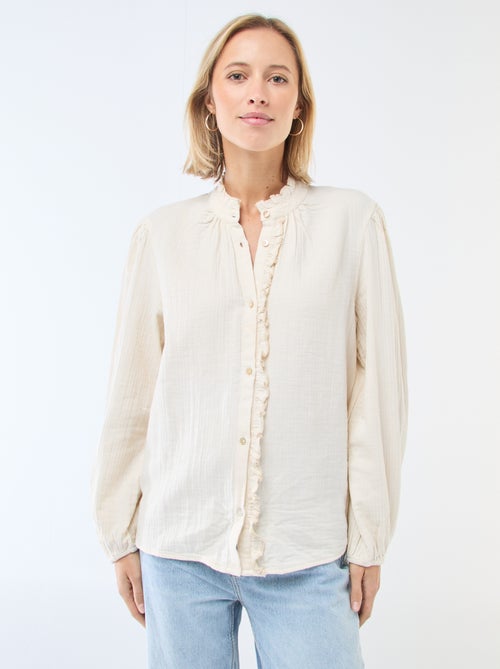 Bluse aus Baumwollgaze mit Wellenkanten - Kiabi