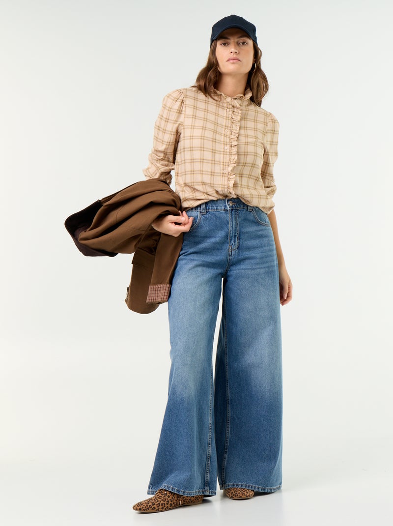 Bluse mit Rüschen-Stehkragen Beige - Kiabi