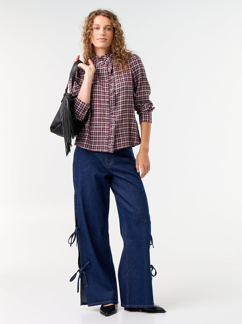 Bluse mit Rüschen-Stehkragen Bleu - Kiabi