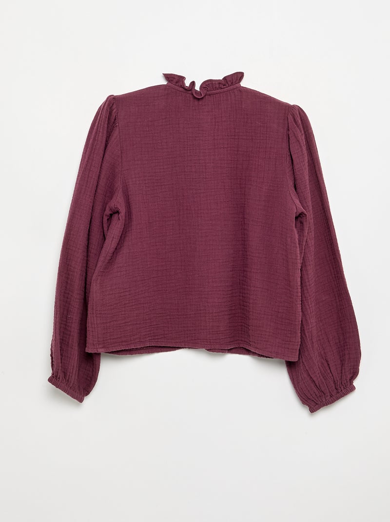 Bluse mit Rüschenkragen und Stickereien Lila - Kiabi