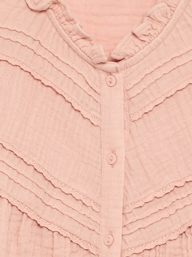 Bluse mit Rüschenkragen und Stickereien Rosa - Kiabi